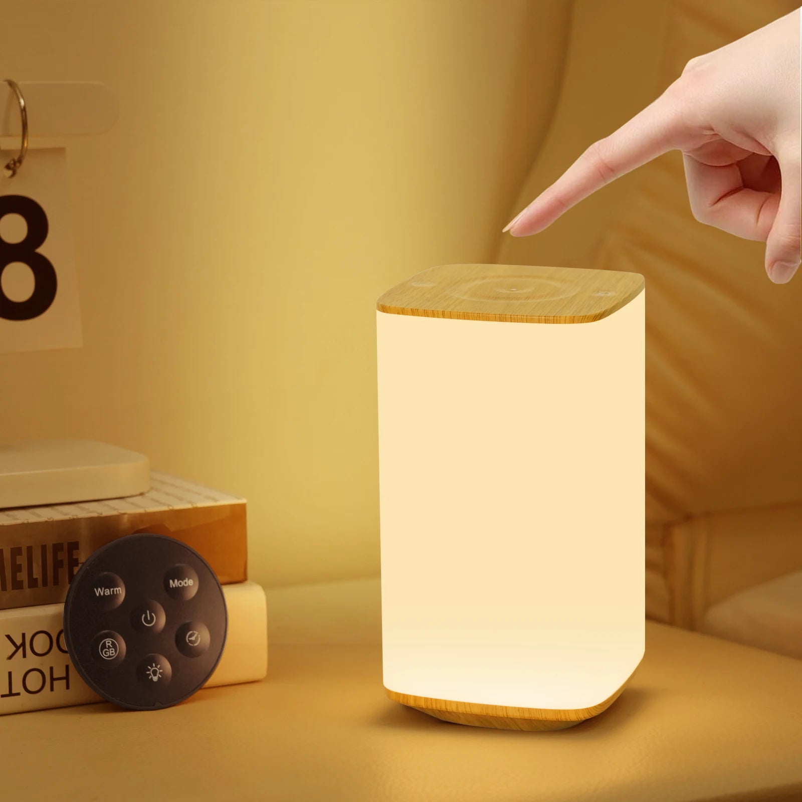 USB Rechargeable Touch Table Lamp RGB Color Changing Night Light with Remote Control Bedside Table Lamp for Bedroom Living Room Oasis Select