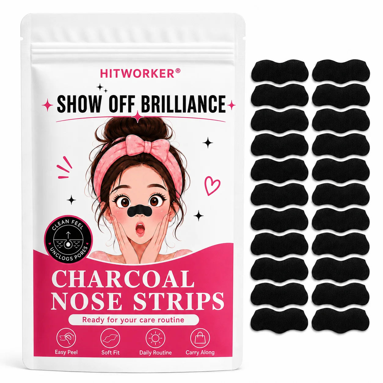 HITWORKER Charcoal Nose Patch Blackhead Remover Deep Cleansing Pore Strips Oil Control Skin Care for Noses Oasis Select 30pcs