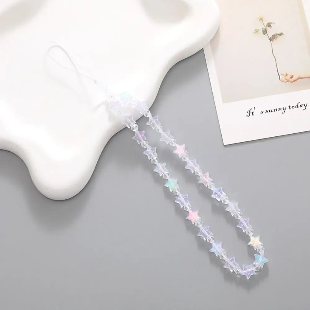 Cute Star Beaded Phone Chain Acrylic Beaded Korea Phone Pendant Lovely Coloful Anti-Lost Phone Chain Hanging Jewelry Girl Gift Oasis Select white-star