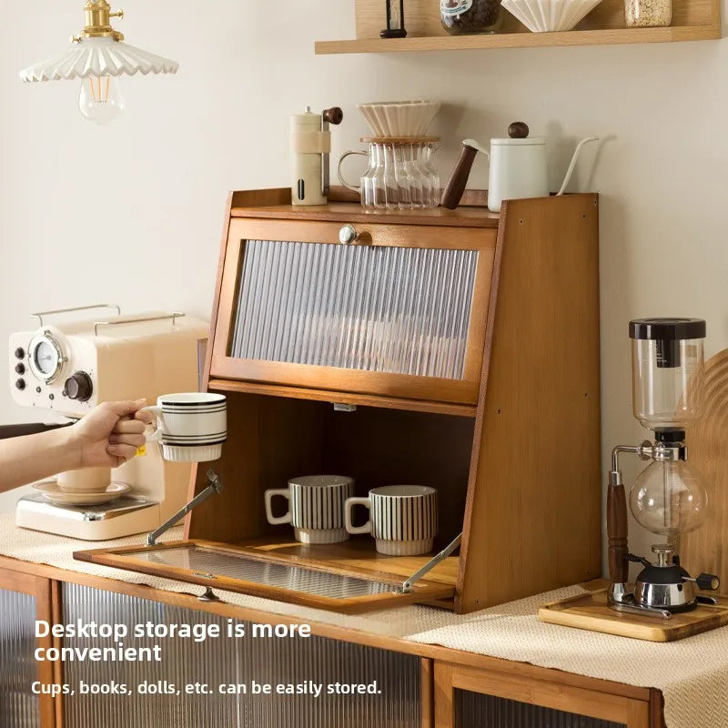 Desktop coffee cup storage box mug tea set shelf water cup cosmetics shelf solid wood bamboo with lid Oasis Select
