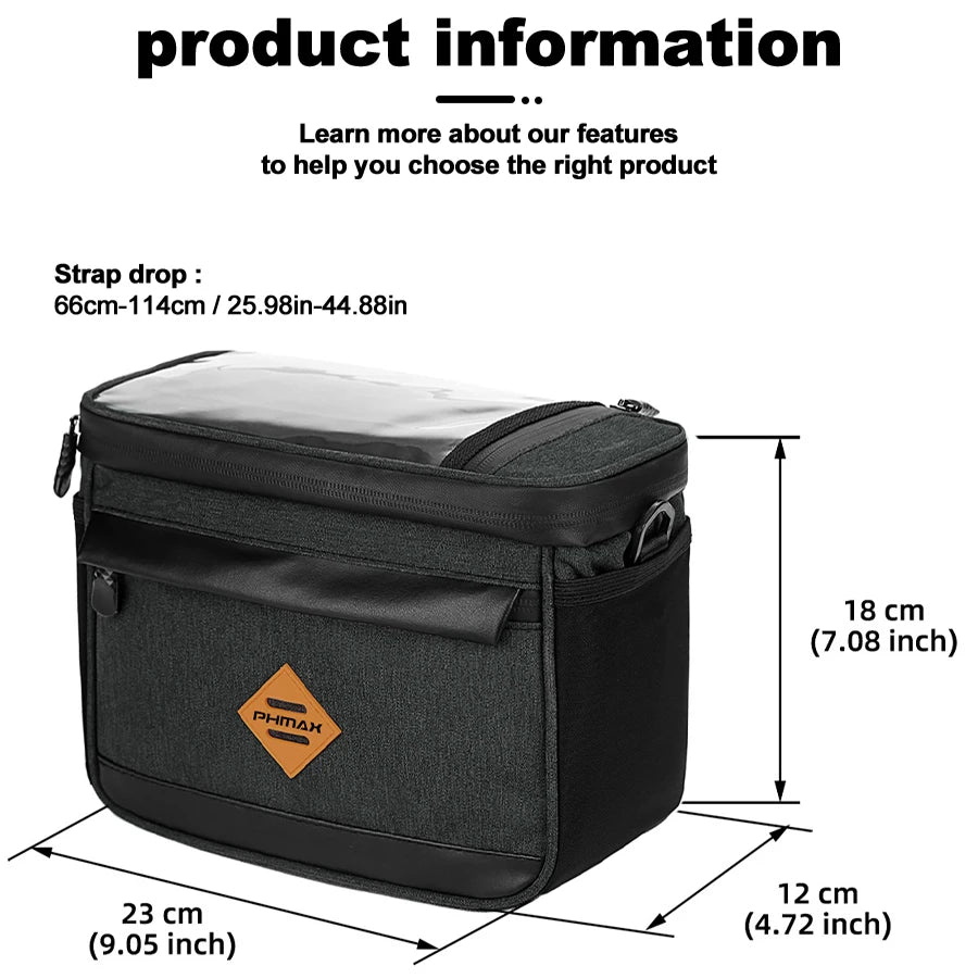 PHMAX Bicycle Chartered Front Bag, Large Capacity Waterproof Fresh Bag, Touch Screen Cycling Phone Bag Messenger Bag Oasis Select