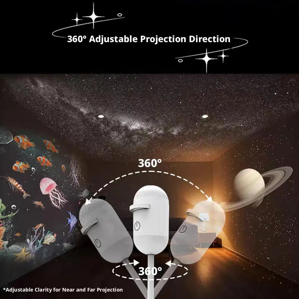 2-in-1 Galaxy Starry Sky Projector Portable 360° Rotate Mini LED Night Light Atmosphere Decor for Bedroom Home Party Oasis Select
