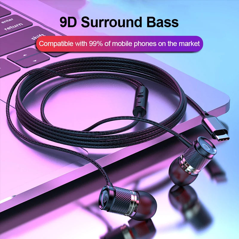 Digital Chip Wired Earphone 3.5mm AUX/Type C In-Ear 9D HiFi Surround Heavy Bass In-Ear Headsets For Samsung Huawei Xiaomi MP3 PC Oasis Select