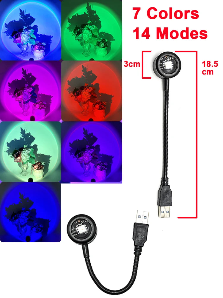 USB LED Sunset Lamp – RGB Night Light Projector for Bedroom LED Projector Night Light Oasis Select 7 Colors