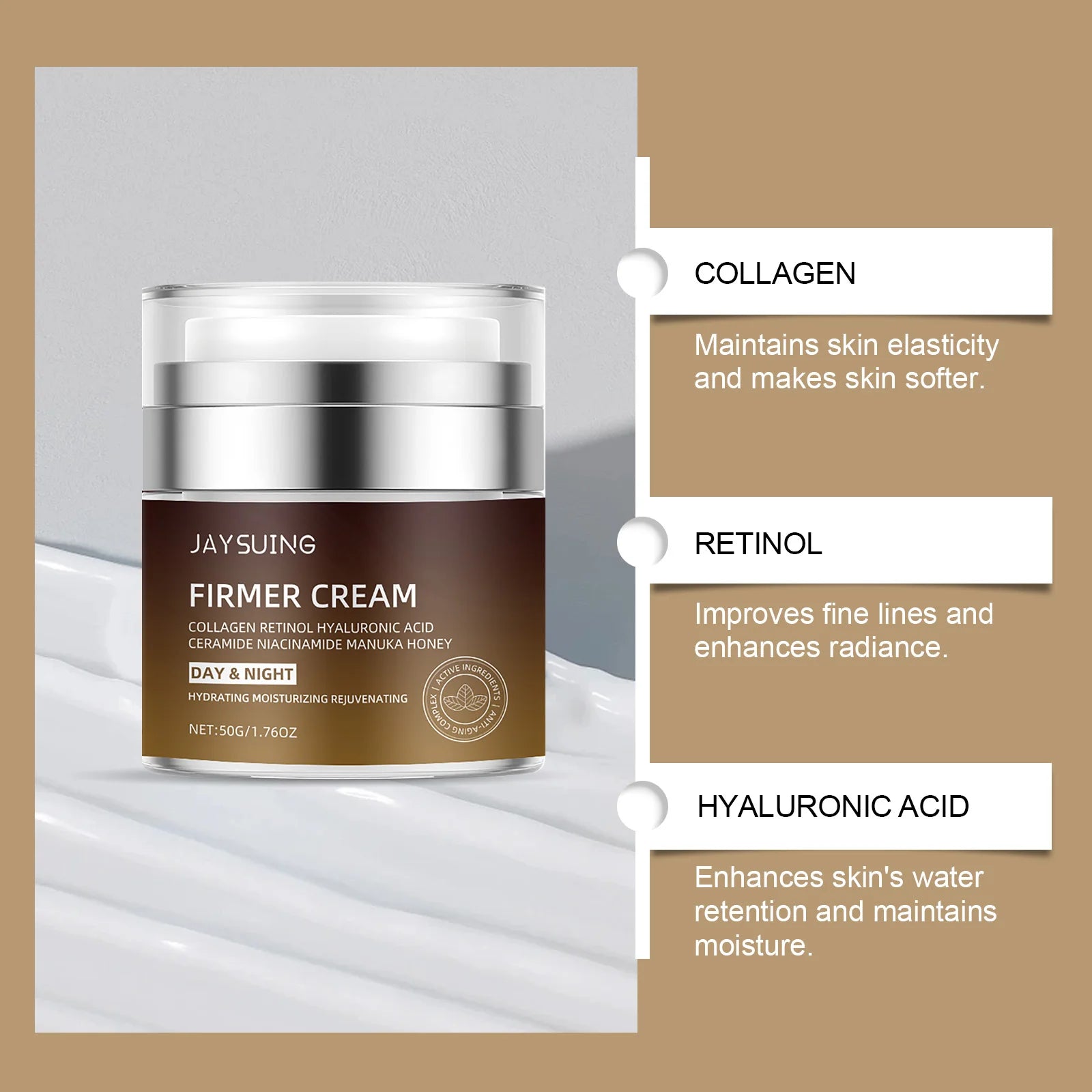 Retinol Collagen Cream Instant Face Lifting Wrinkle Tightening Firming Anti Aging Hyaluronic Acid Day Night Facial Moisturizer Oasis Select