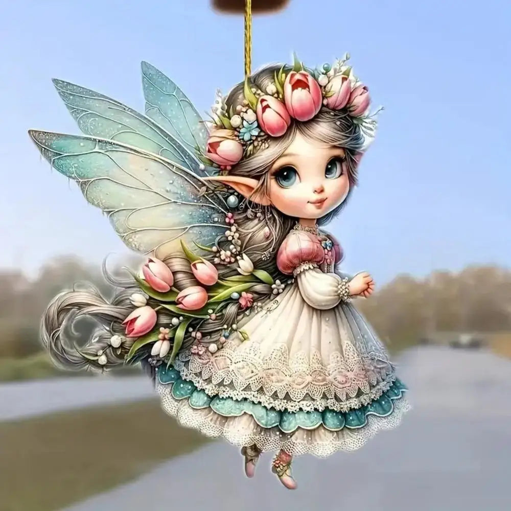 Acrylic Green Fairy Elf Car Rearview Mirror Pendant Charm