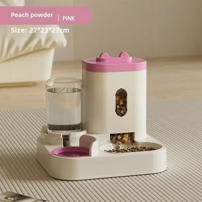 Automatic Pet Feeder And Water Dispenser Large Capacity Raised Food Bowl With Fountain Design Perfect For Cats Dogs Daily Eating Oasis Select pink 27x23x27cm