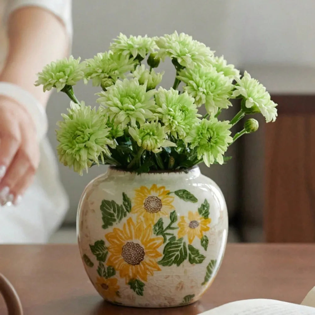 Rustic Style Sunflower Crack Glazed Ceramic Vase Display of Dried Flowers/fresh Flowers Vase Bohemian Home Decor in Living Rooms Oasis Select