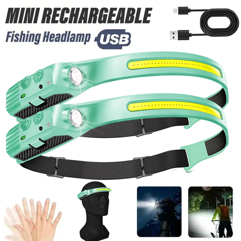 COB+LED Sensor Head Flashlight Super Bright Induction Headlamp 18650 Battery USB Rechargeable Torch Camping Fishing Work Lights Oasis Select