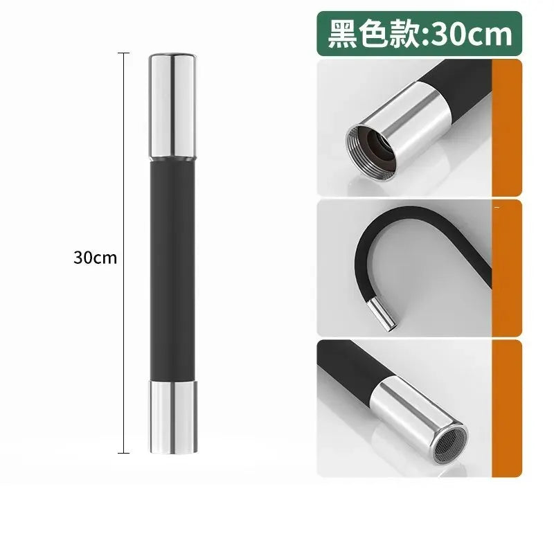 Kitchen Faucet Extension Extender Universal 360° Rotating Silicone Flexible Hose Water Tap Pipe Tube for Bathroom Wash Basin Oasis Select Black30cm