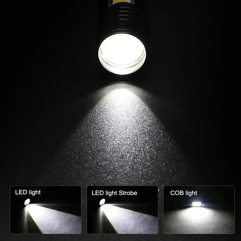 USB Mini Rechargeable Flashlight COB+XPE LED Zoomable Torch Built-in Battery 3 Lighting Modes Outdoor Camping Emergency Lantern Oasis Select