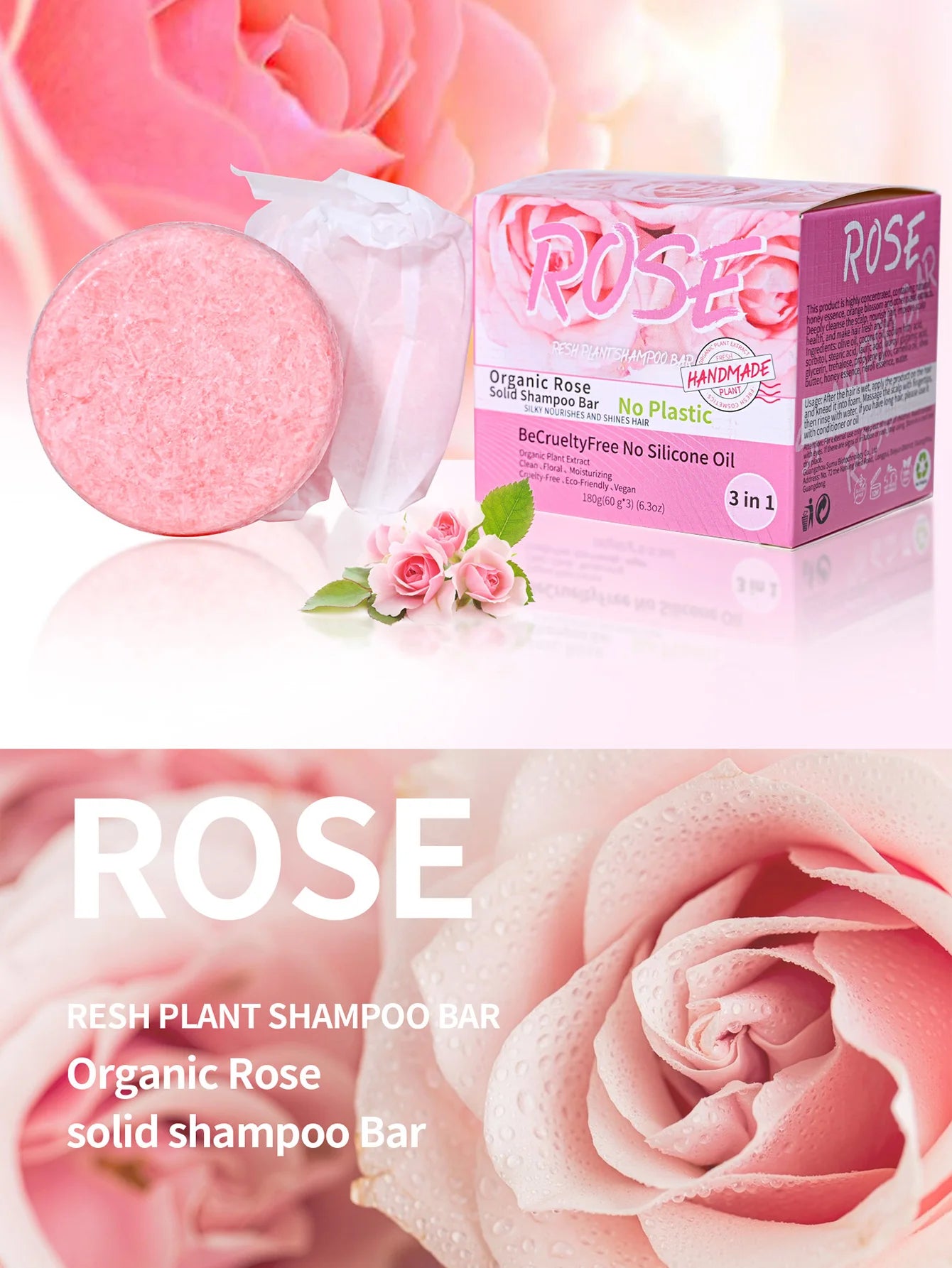 Damascus Rose Solid Shampoo Bar – Moisturizing 3-Pack | 60g