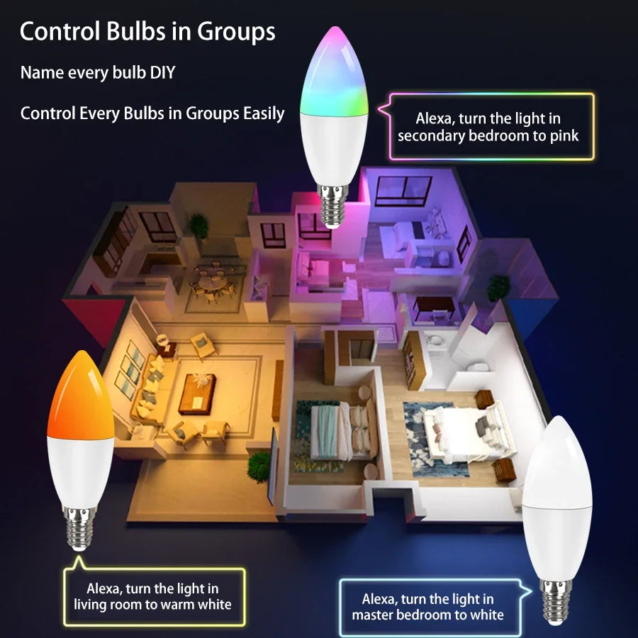 Tuya Smart WiFi LED Bulb E14 Candle Light 220V 9W 7W 5W RGB Dimmable Lamp APP Voice Control Works With Alexa Google Home Decor Oasis Select