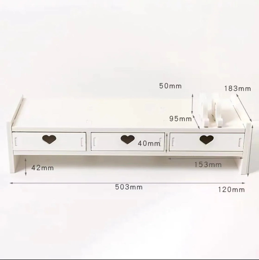 Monitor Stand with Drawer & Desk Storage Rack | White & Pink