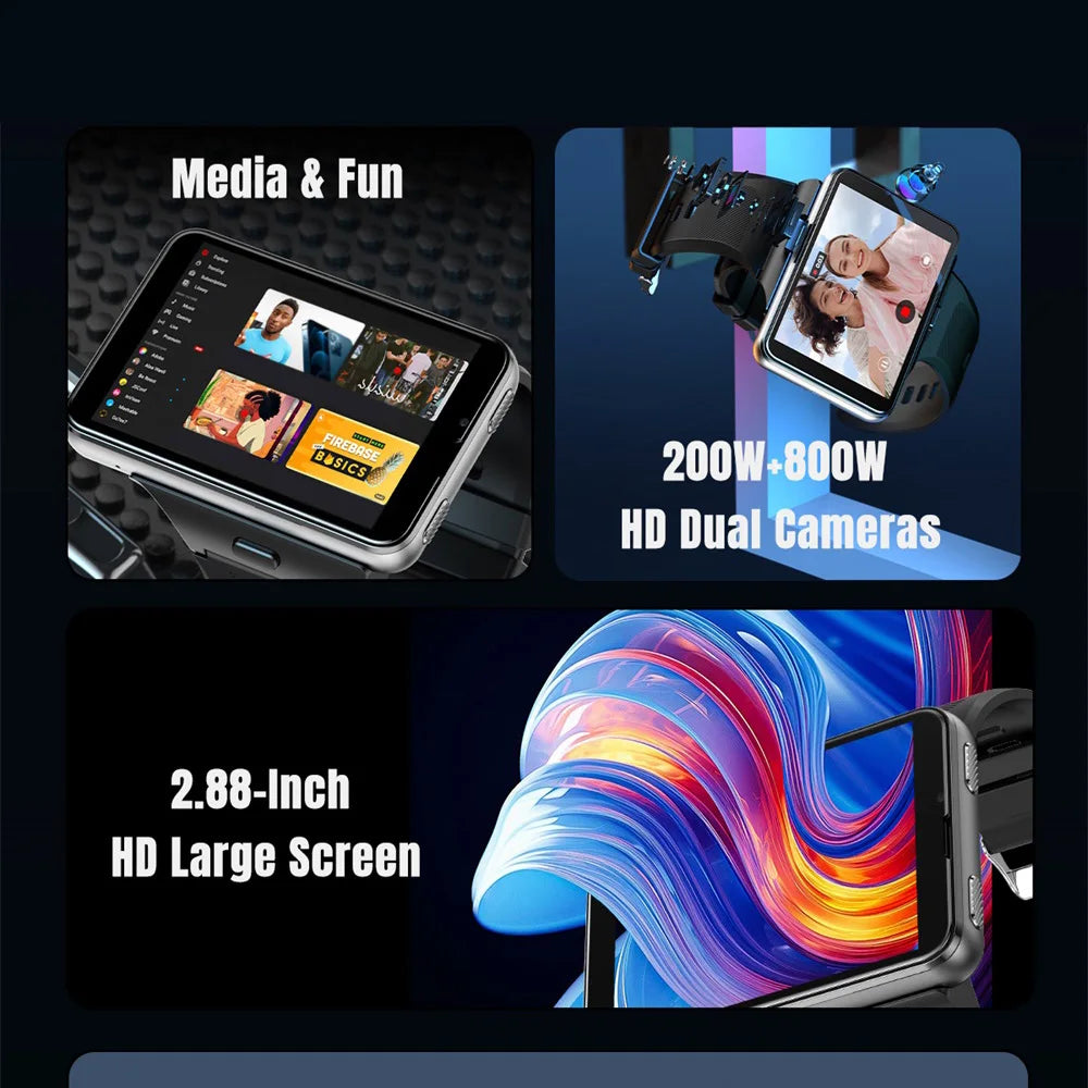 Smartwatch 2MP/8MP Dual Camera 4G Smart Watch Android 11 Men Women 2.88" 4GB RAM 64GB ROM 2300MAh Watches GPS WIFI Compass Gift Oasis Select