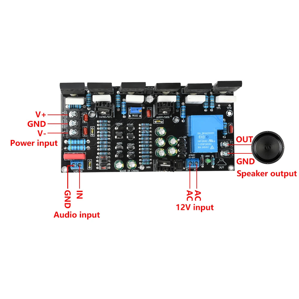 DC 20V-90V 300W Mono Power Amplifier 1943+5200 HIFI High-power Paired Tube Post Stage Audio Amplifier Board with Speaker Protect Oasis Select