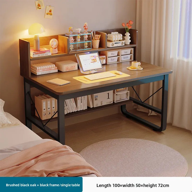 Desk bookshelf integrated student writing desk simple office desk and chair combination computer desk Oasis Select Deep walnut-100cm