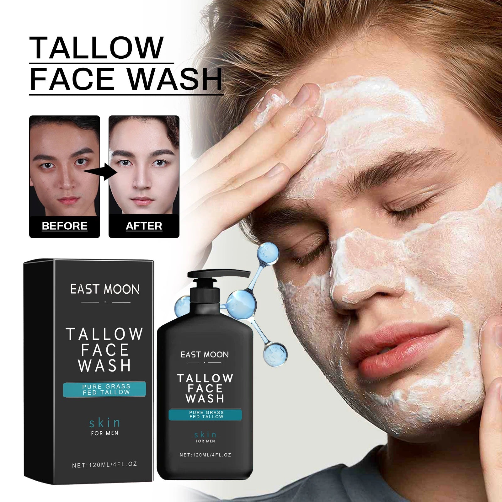 East Moon Men's Facial Cleanser – Oil Control & Acne 120ml Men's Facial Cleanser Oasis Select