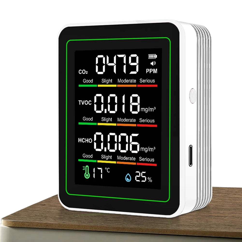 5-in-1 Indoor Air Quality Monitor – CO2, TVOC, HCHO, Temp & Humidity Air Quality Monitor Oasis Select