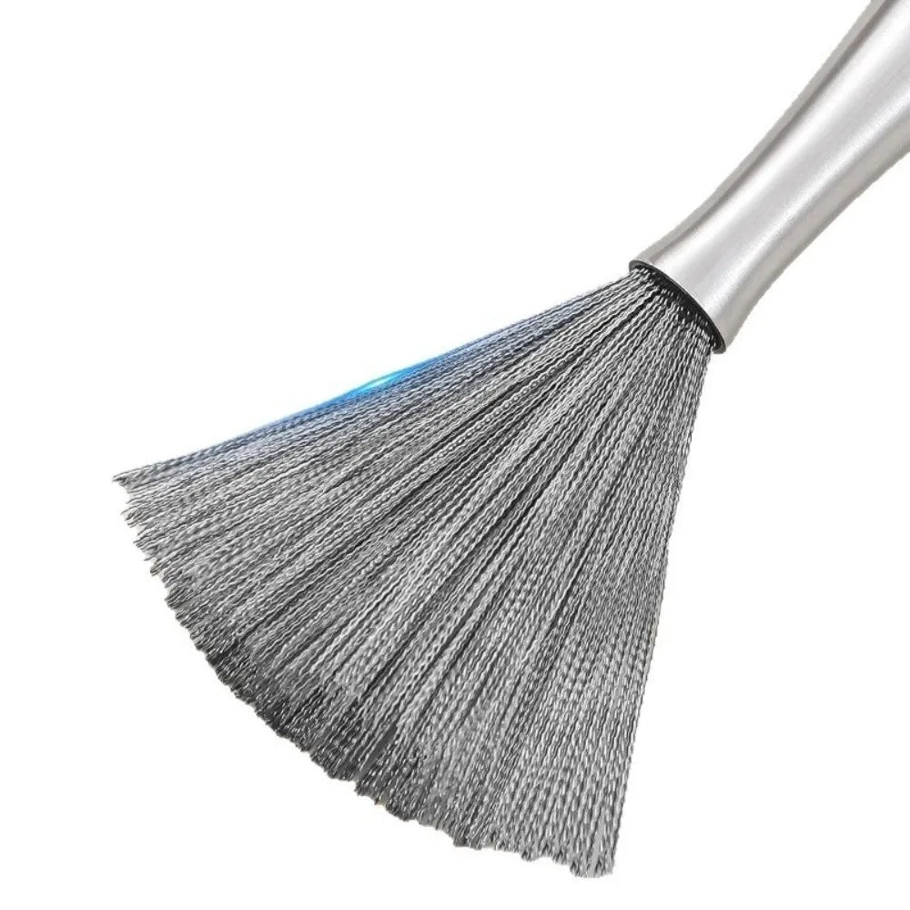 Stainless Steel Kitchen Cleaning Brush Long Handle Anti-Rust Dish Washing Brush One-piece Molded Steel Wire Pot Cleaning Tool Oasis Select