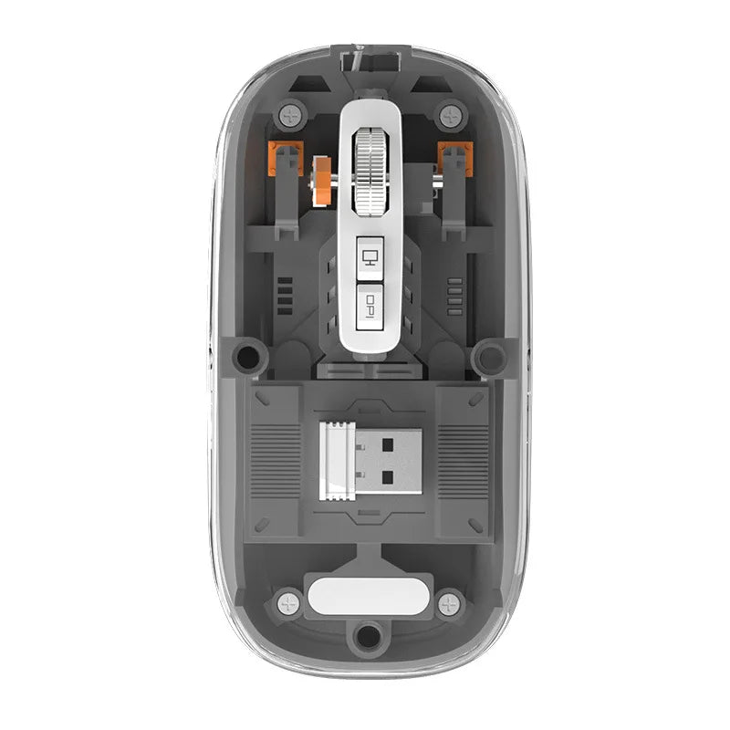 3 Modes Wireless Bluetooth Transparent Gaming Mouse DPI Adjustable Rechargeable Battery Display Silent Mice for PC ipad Laptop Oasis Select black