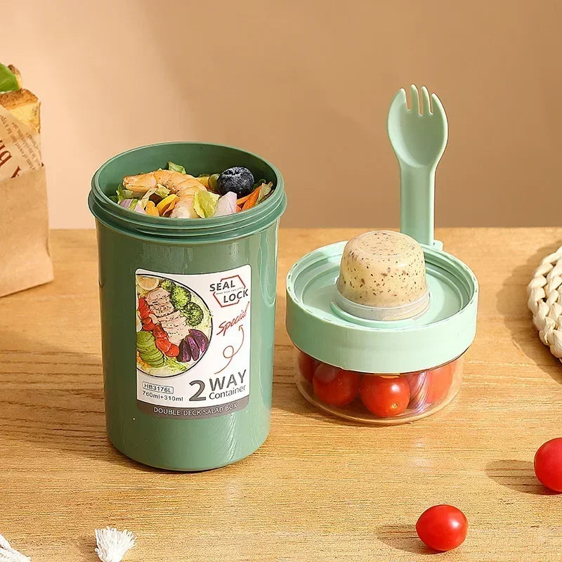 Portable Salad Cups Container Plastic with Lid and Fork Overnight cup Breakfast Oatmeal Cereal Nut Yogurt Cup School Lunch Box Oasis Select