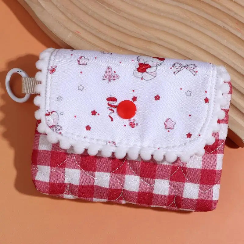 Cute Sweet Plaid Coin Bag Cartoon Versatile Money Change Pouch Earphone Storage Bag Small Wallet For Women Gifts Oasis Select Red