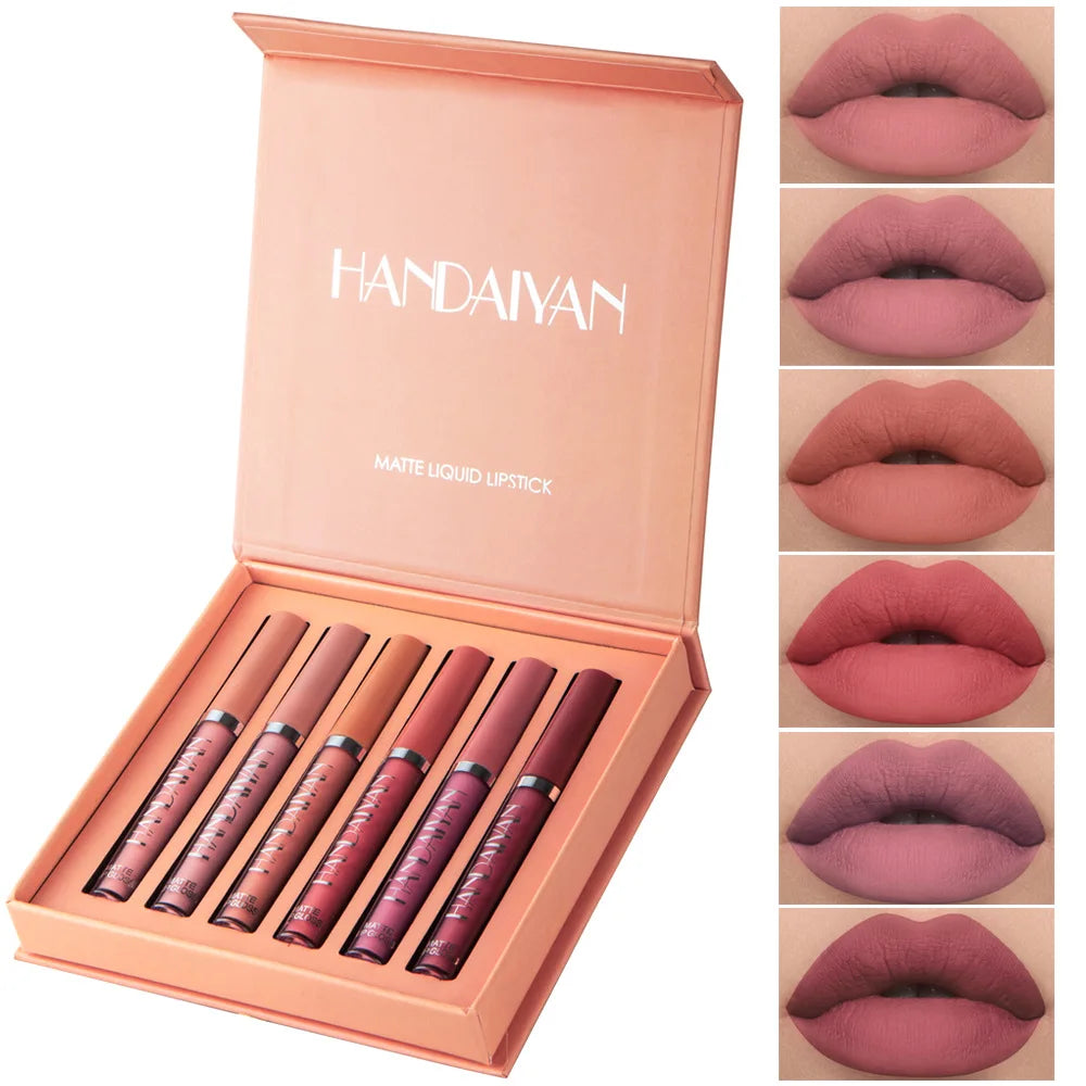HANDAIYAN 6-Shade Matte Liquid Lipstick Set – Waterproof Vegan