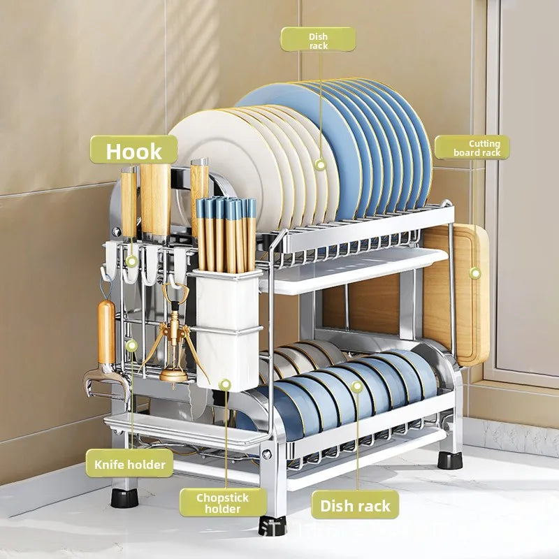 Dish storage rack Stainless steel kitchen tableware rack Ventilated drain basket Thickened dish drain rack Oasis Select