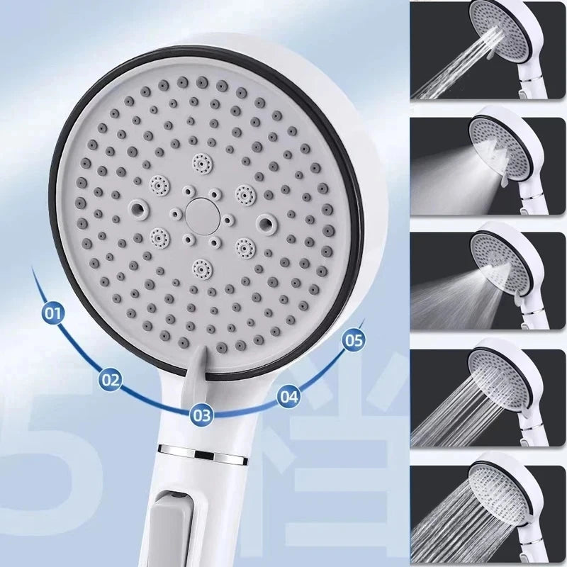 Bathroom Shower Head with Stop Button 5 Mode Anti Limestone Filter Hygienic Remove Chlorine Handheld Head Filtration Shower Head Oasis Select