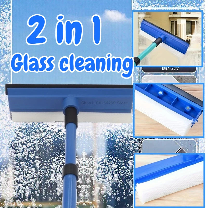 2 in 1 Window Glass Wiper Telescopic Window Glass Cleaner Wiper Long Handle Sponge Brush Window Mop Squeegee Wiper Cleaning Tool Oasis Select
