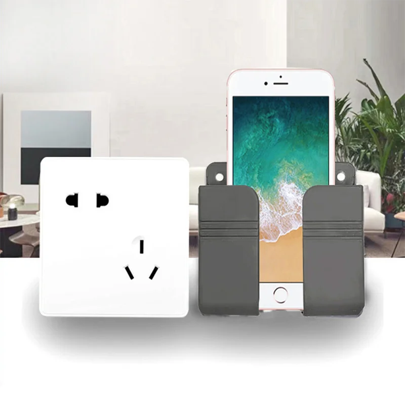 1PCS Wall Charger Hook Mobile Phone Holder For Iphone Xiaomi IOS Universal Cellphone Hanging Stand Bracket Hooks Charging Dock Oasis Select Gray