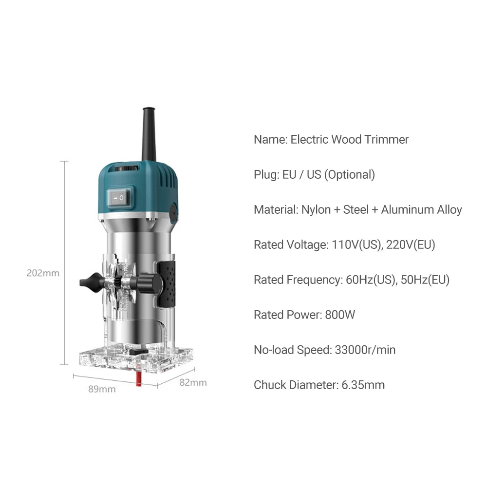 Compact Palm Wood Router Tool Electric Hand Trimmer with 6 Variable Speeds Woodworking Joiner Cutting Palmming Tool 30000RPM 800 Oasis Select