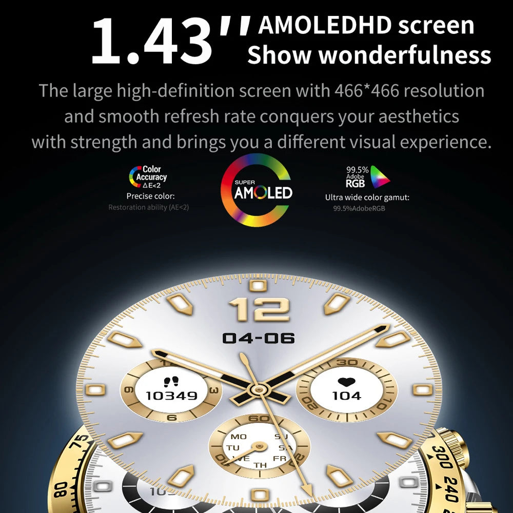 New 1.43" AMOLED Screen Men Business Smartwatch Blue Tooth Call Smart Watches Heart Rate Health Sports Fitness Waterproof 400mAh Oasis Select