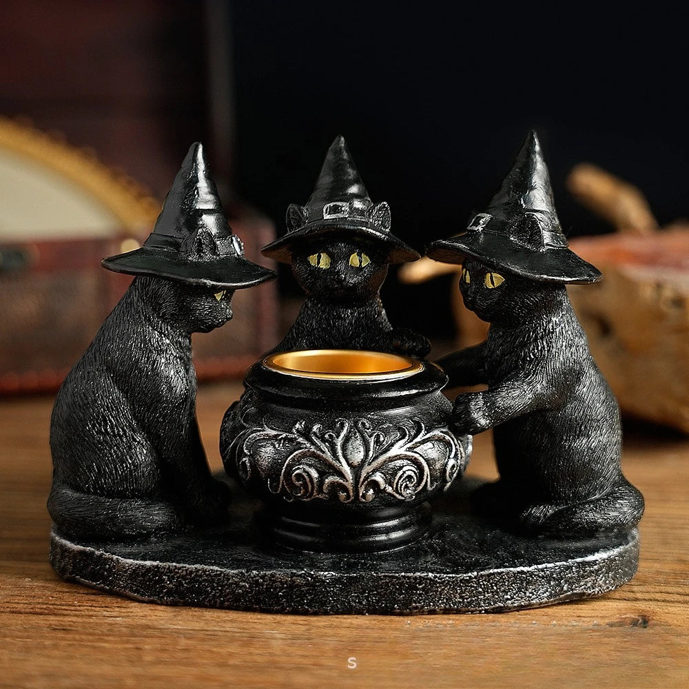 Halloween Wizard Cat Mysterious Dark Style Retro Display Resin Craft Scented Candle Candlestick Oasis Select