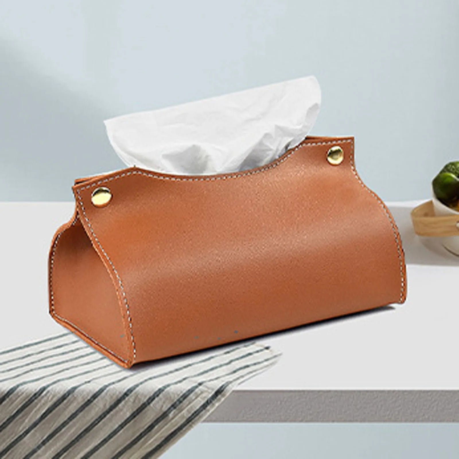 Tissue Box Holder Home Living Room Coffee Table Desktop Simple Napkin Box Kitchen Storage Paper Box PU Leather Organizers Oasis Select Brown