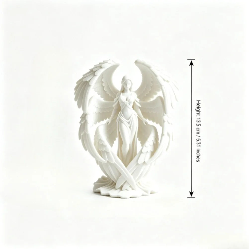 Six winged blazing angel Sculpture Matte 3D Print Peace Blessing Statue Fireplace Mantel Light Luxury Home Desktop Decor Gift Oasis Select White