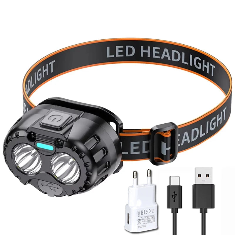 Powerful Headlamp LED Rechargeable Work Light Adjustable Flashlight with Magnetic Head Torch Outdoor Camping Cycling Lantern Oasis Select 1PC with EU Plug
