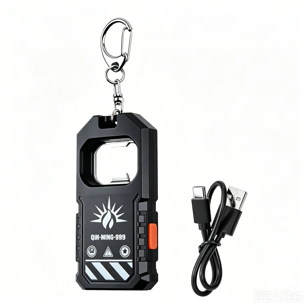 COB LED Keychain Flashlight USB-C Rechargeable + Bottle Opener