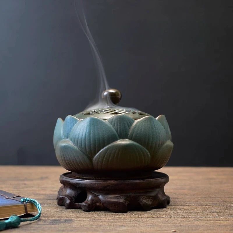 Ceramic Lotus Incense Burner Creative Retro Zen Aroma Diffuser Household Indoor Sandalwood Incense Burner Decoration Oasis Select
