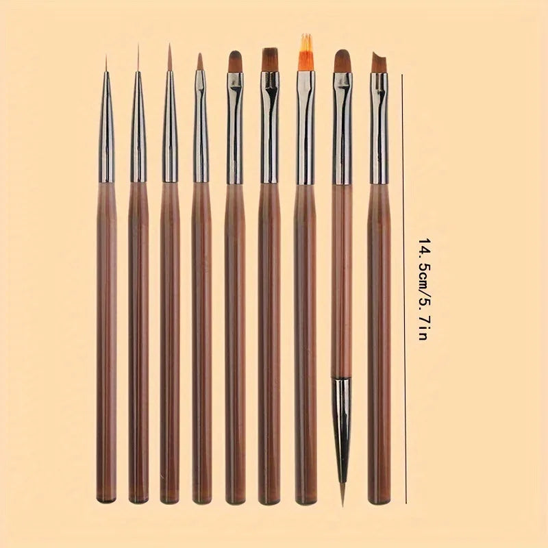 9pcs DIY painting brushes, for watercolor, oil painting, UV gel nail lining, nail acrylic painting brushes, and nail art paintin Oasis Select