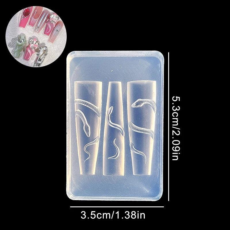 1/3Pcs 3D Nail Silicone Carving Mold Snake DIY Nail Decoration Art Nail Beauty Charm Silicone Nail Mold Nail Nails Products Oasis Select MR-01