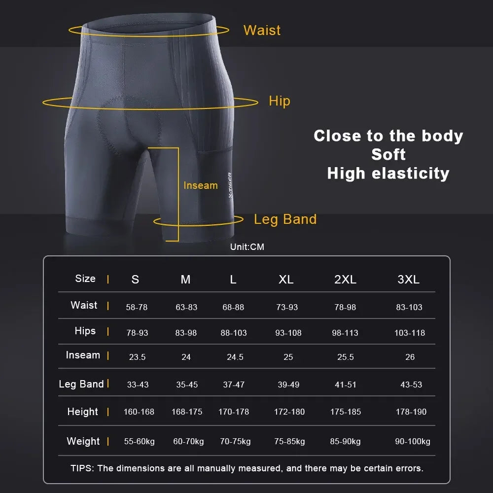 X-TIGER Men's Cycling Shorts 2 Pocket Bicycle Shorts Reflective Anti-slip Shock Absorption Sponge Pad MTB Road Cycling Shorts Oasis Select