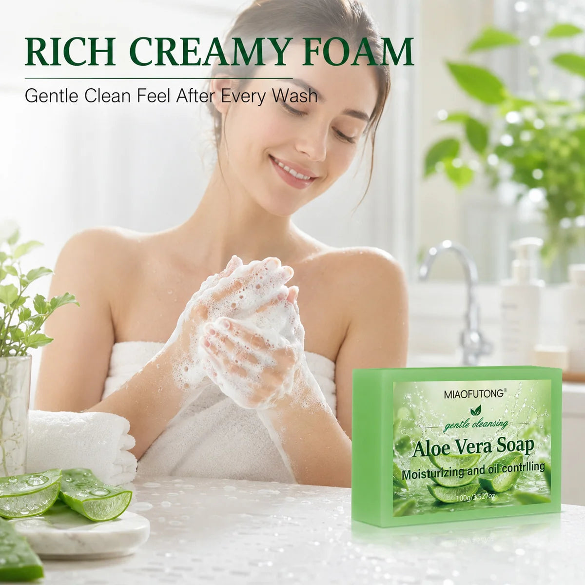Aloe vera soap, rich in aloe vera and glycerin, gently cleanses, cleanses, and bathes the whole body. It smooths rough skin Oasis Select