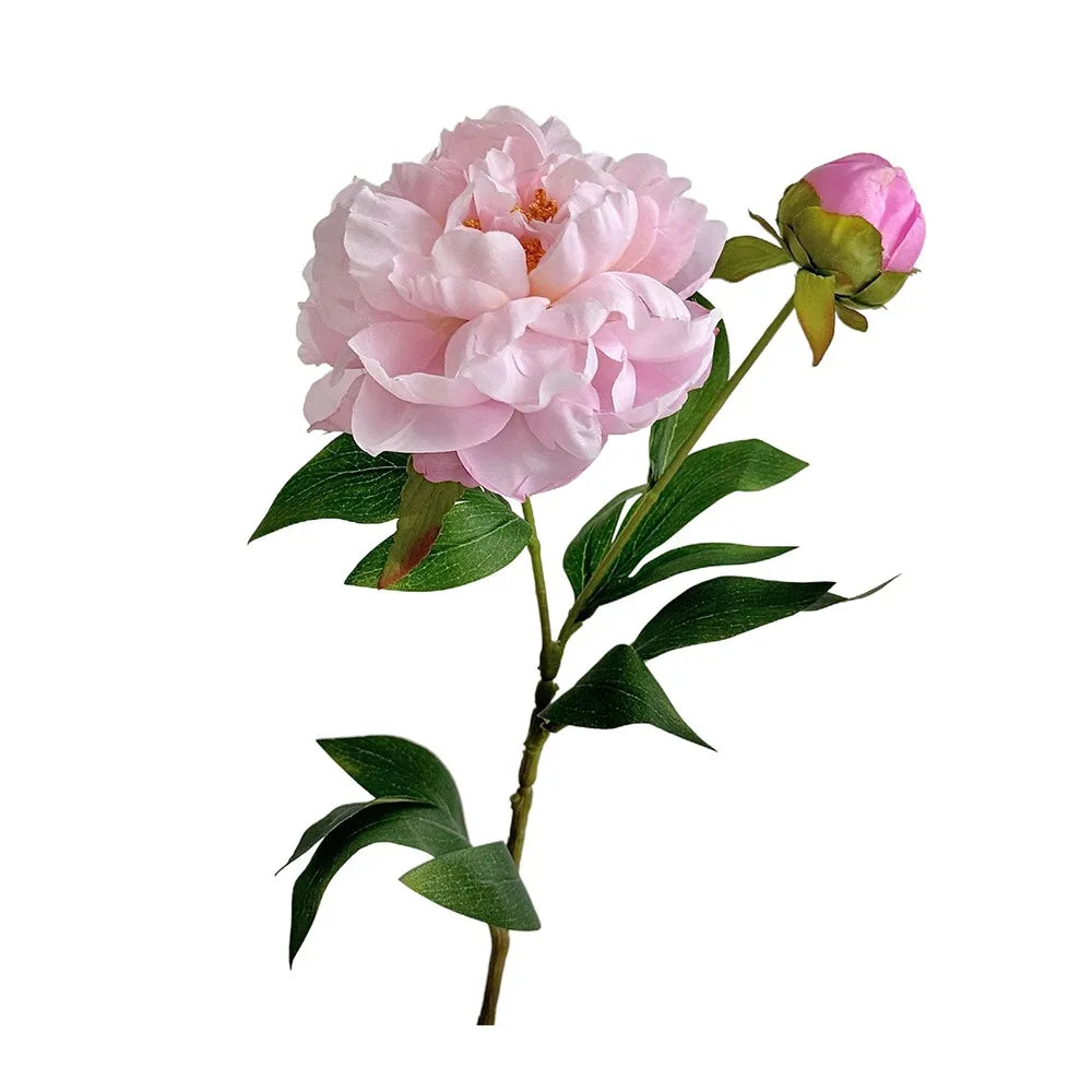 DIY 2 Head Artificial Peony Bouquet Silk Cloth Lifelike Artificial Flower Silk Fake Flower Photography Prop Oasis Select Light powder