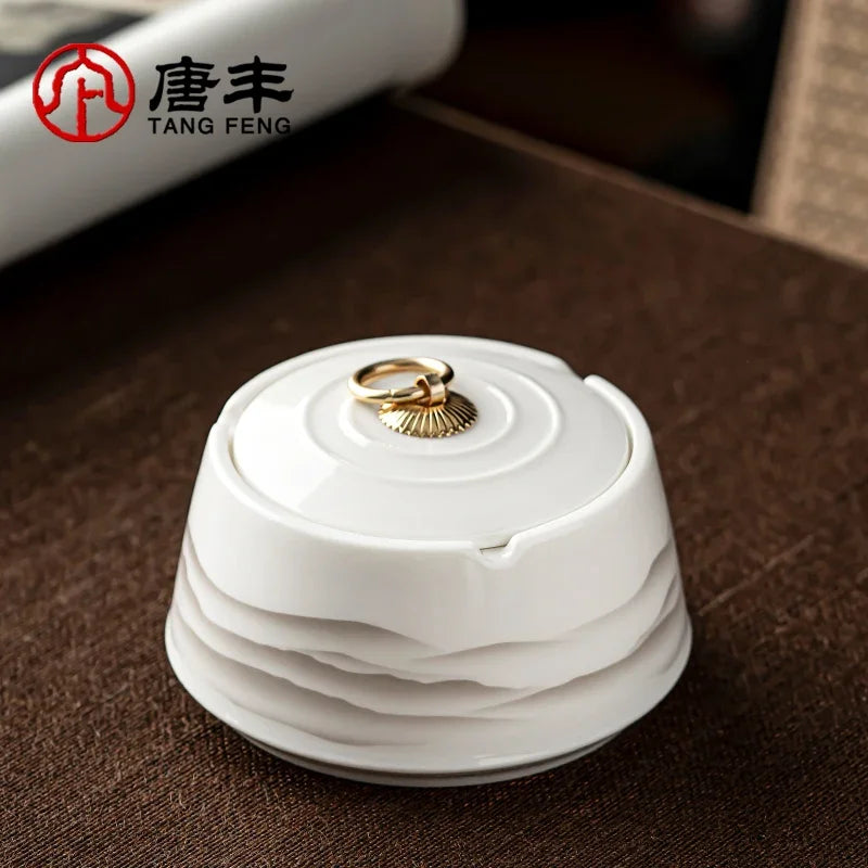 Sheep Fat Jade Ashtray Simple Article with Cover Fly Ash White Porcelain Ashtray Decoration for Household Living Room Ashtray Oasis Select