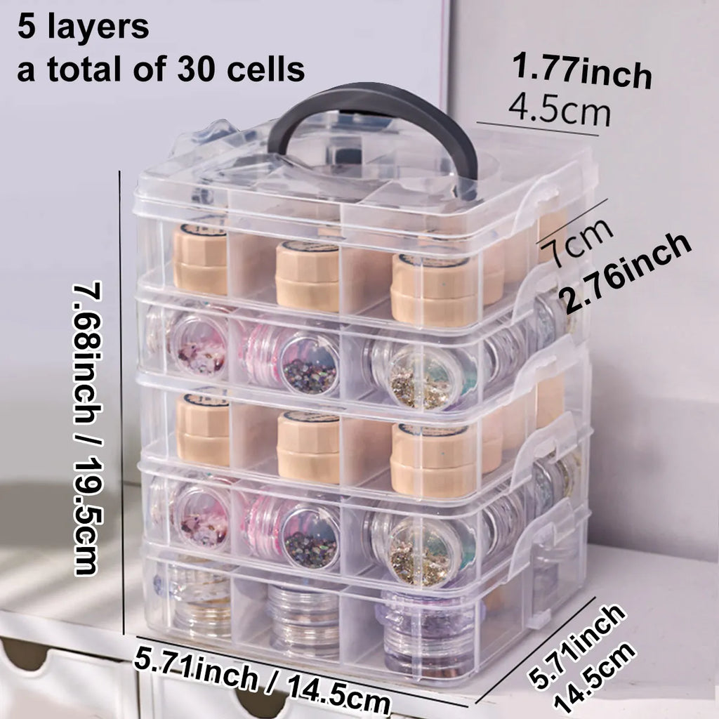 Stackable covered storage containers, jewelry, accessories, toys, sewing supplies, tape storage boxes, snap on tray containers Oasis Select 5 layers-transparent