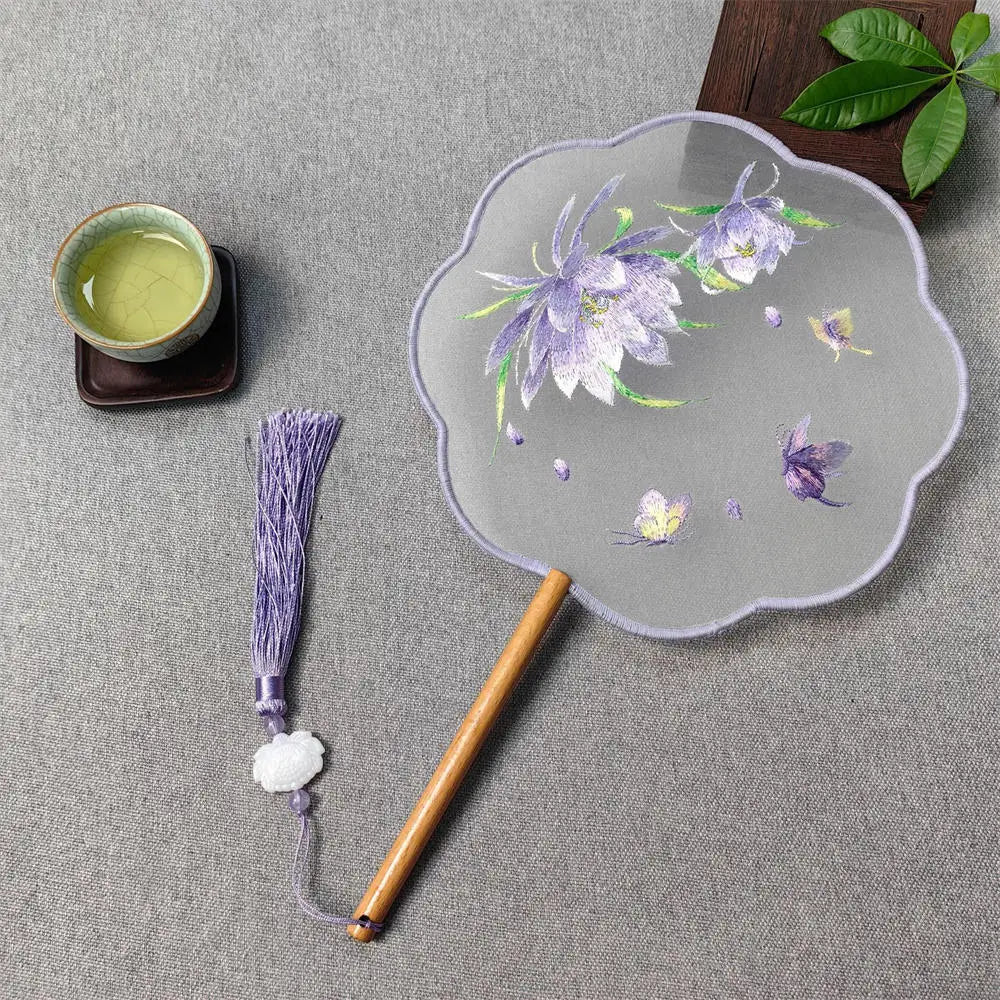 Chinese Silk Round Fan Double-sided Floral Embroidery Hand Fans
