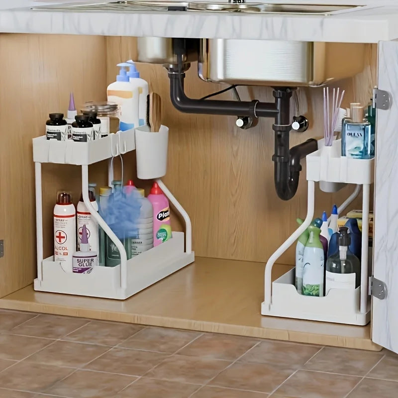 1Set Double Layer Storage Rack,Pull-out Storage Box, Cabinet Sink for Organizing and Organizing Storage Racks Kitchen Organizer Oasis Select