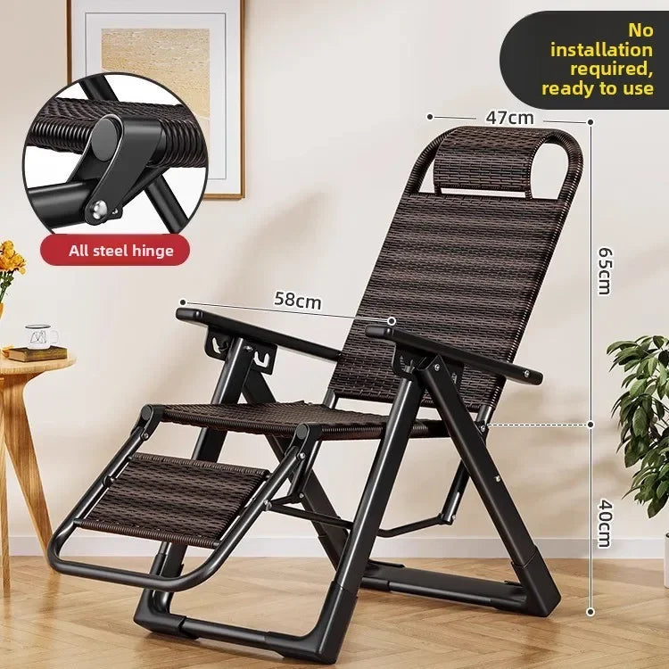 Rattan chair rattan woven folding lunch break recliner home leisure backrest elderly lazy chair durable nap bed folding chair Oasis Select Square Tube-A